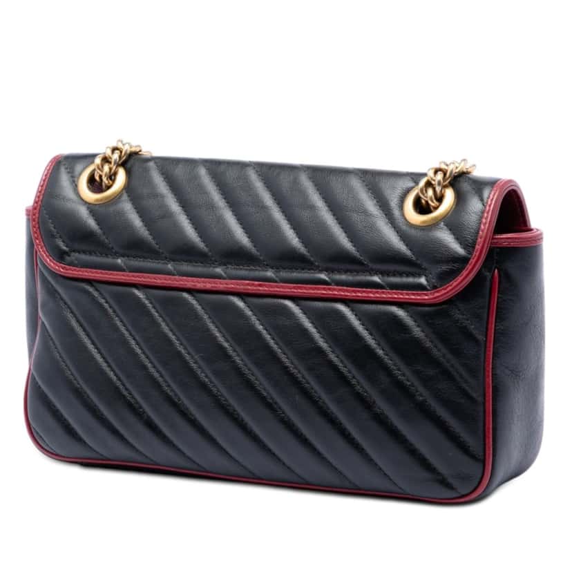 Gucci Medium GG Marmont Matelasse Diagonal Leather Torchon Shoulder Bag Black Leather Very good condition - Back View
