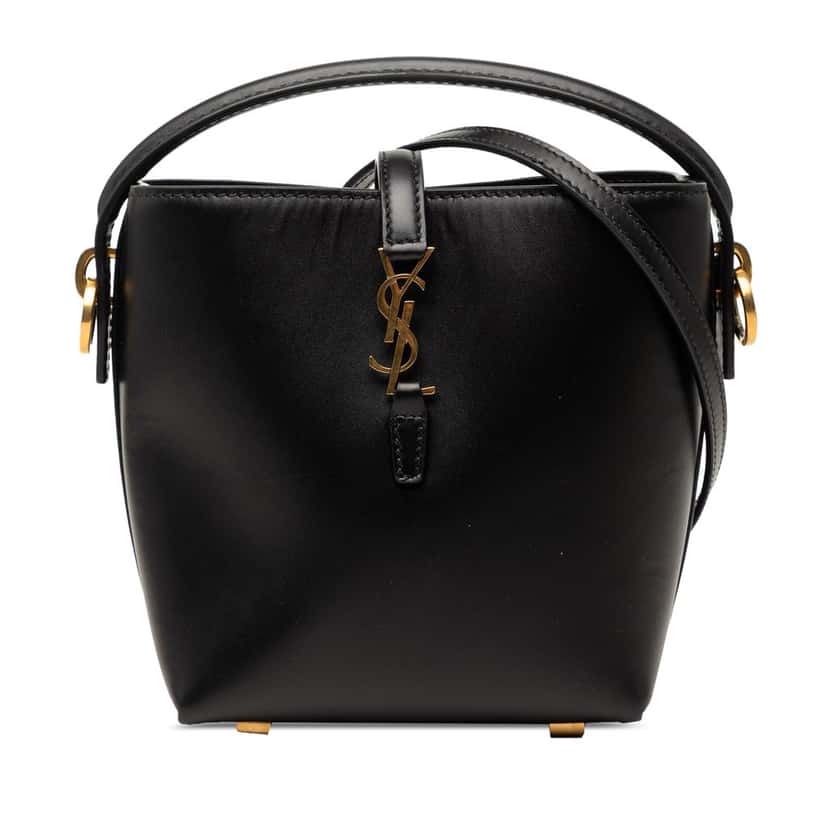 Saint Laurent Mini Shiny Calfskin Le 37 Bucket Bag Black Leather Very good condition - Front View