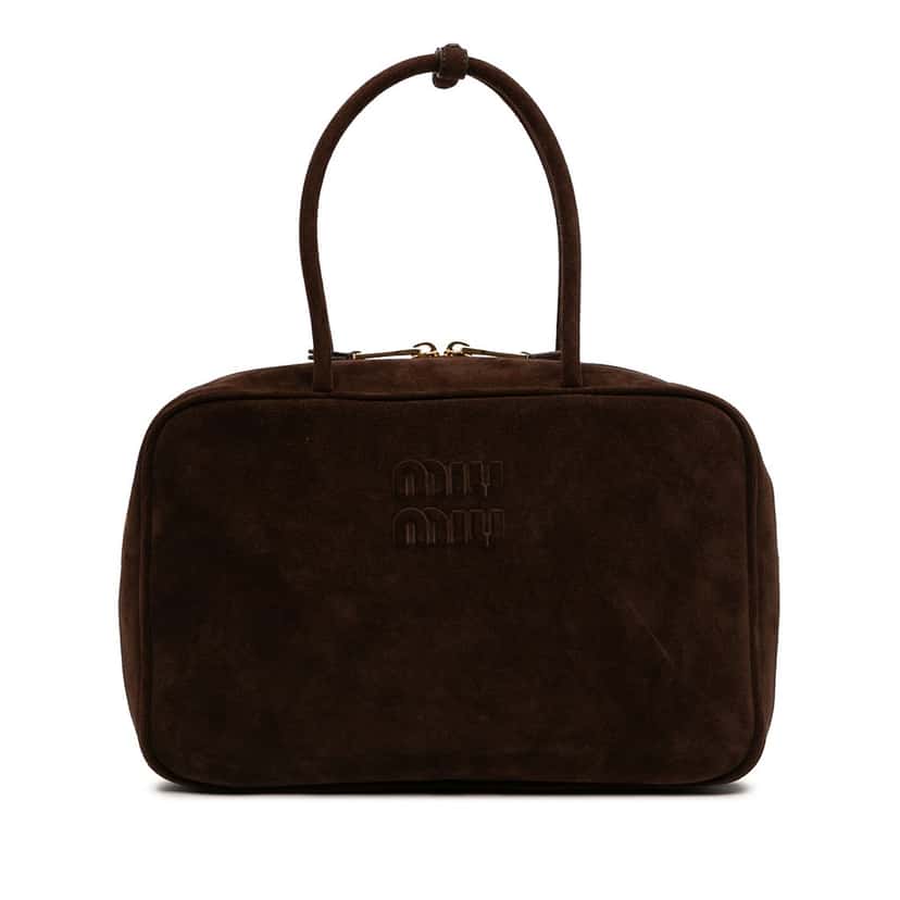 Miu Miu Large Suede Logo Beau Shoulder Bag Brown Leather Very good condition - Front View