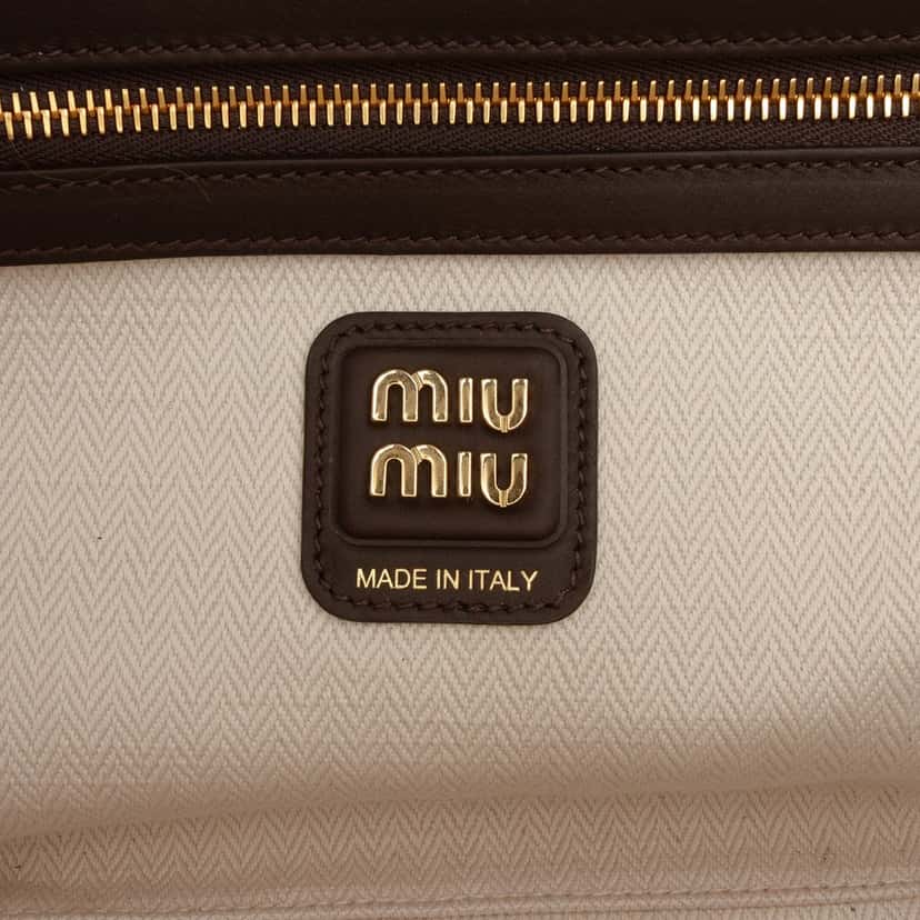 Miu Miu Large Suede Logo Beau Shoulder Bag Brown Leather Very good condition - Box View