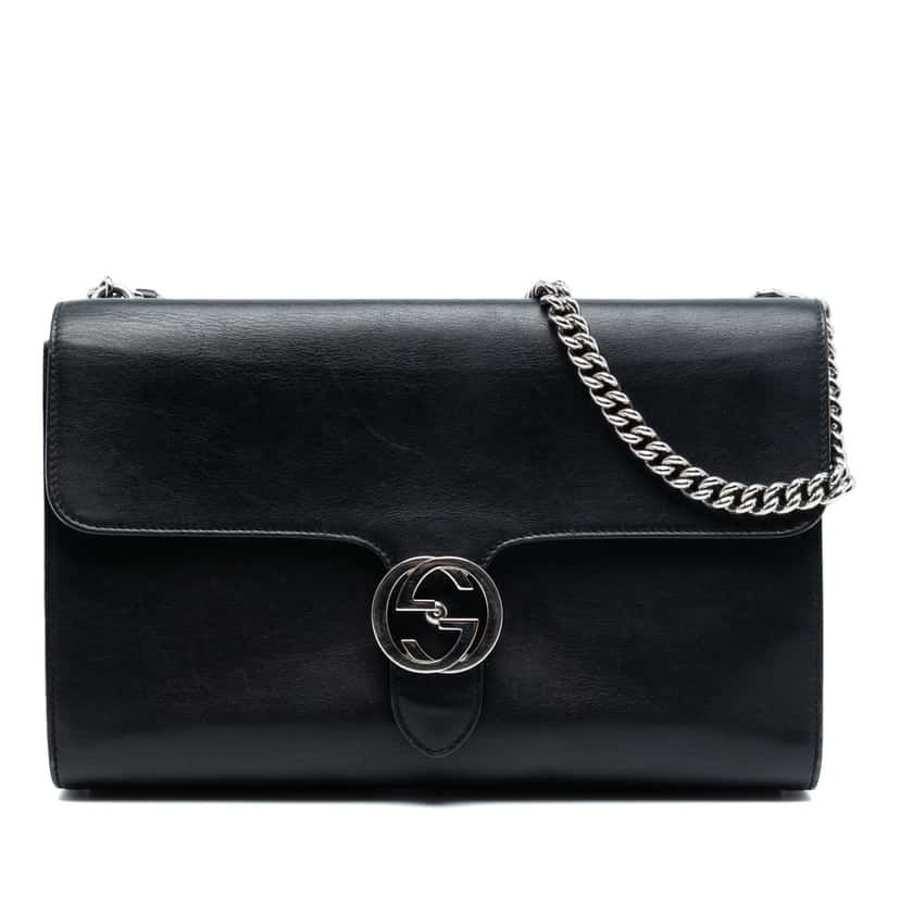 Gucci Medium Leather Dollar Interlocking G Crossbody Black Leather Very good condition - Front View