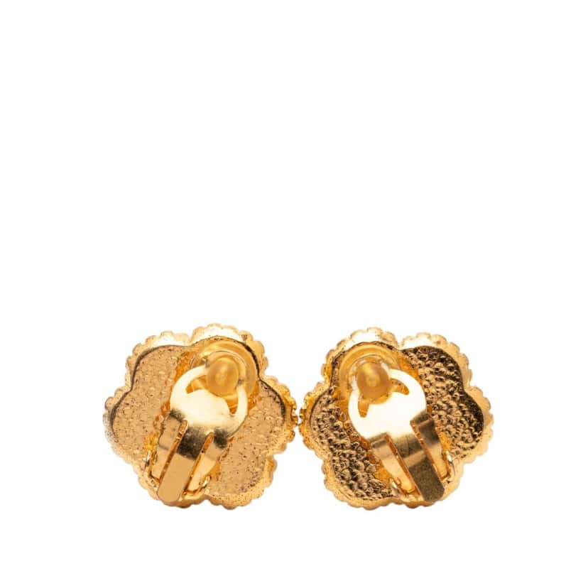 Chanel CC Gold Plated Flower Clip On Earrings Gold Metal Very good condition - Back View