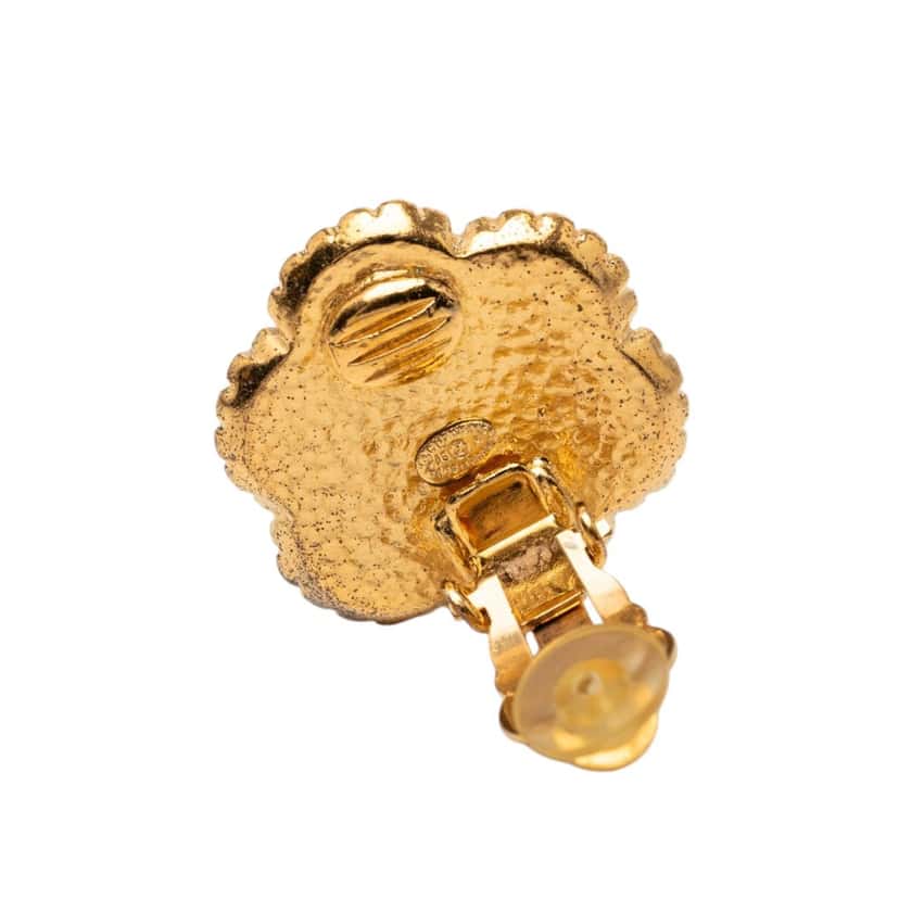Chanel CC Gold Plated Flower Clip On Earrings Gold Metal Very good condition - Inside View