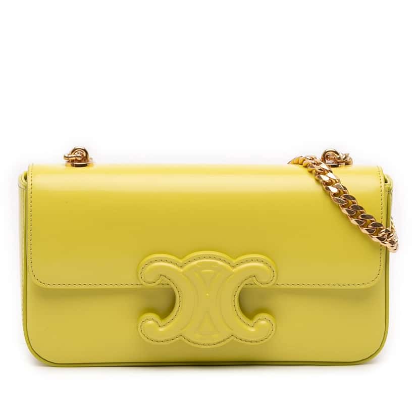 Celine Shiny Calfskin Claude Chain Shoulder Bag Yellow Leather Very good condition - Front View