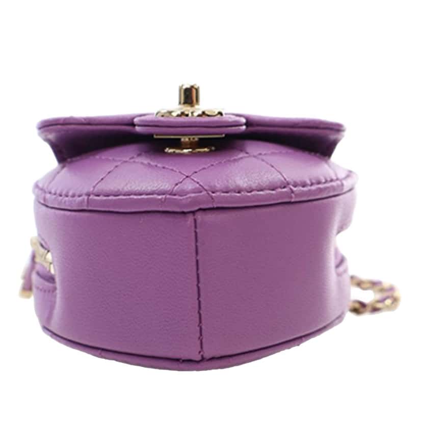 Chanel Lambskin CC in Love Heart Necklace Bag Purple Leather Very good condition - Box View