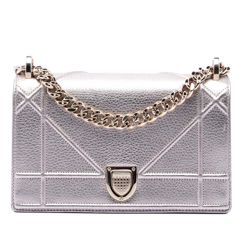 Dior Small Metallic Grained Calfskin Diorama Flap Gold Leather Very good condition - Front View