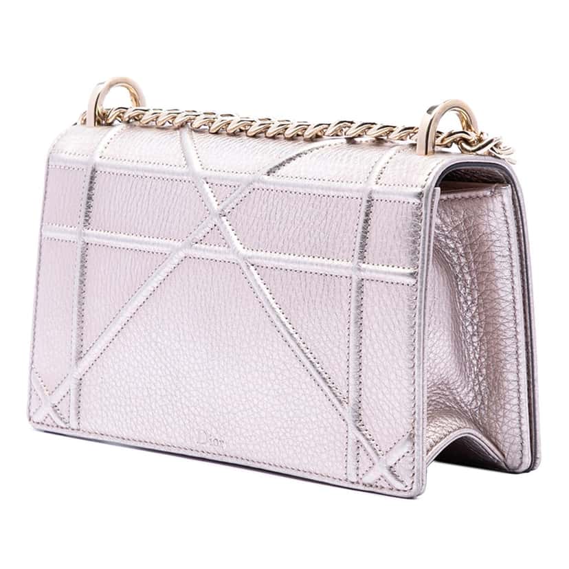 Dior Small Metallic Grained Calfskin Diorama Flap Gold Leather Very good condition - Back View