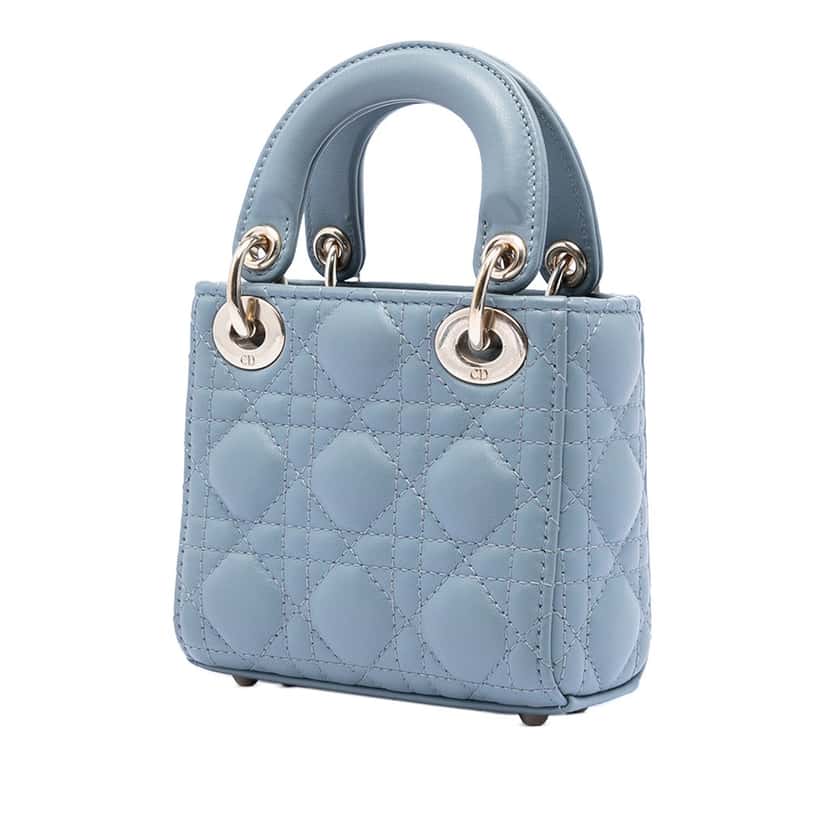 Dior Micro Lambskin Cannage Lady Dior Blue Leather Very good condition - Back View