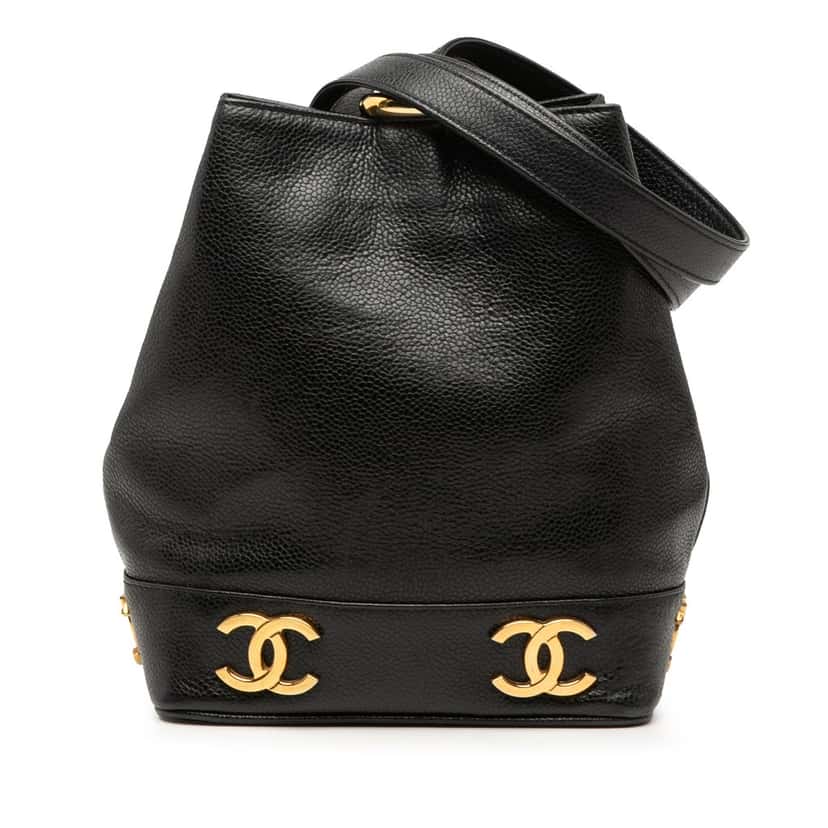 Chanel Triple CC Caviar Bucket Black Leather Very good condition - Front View