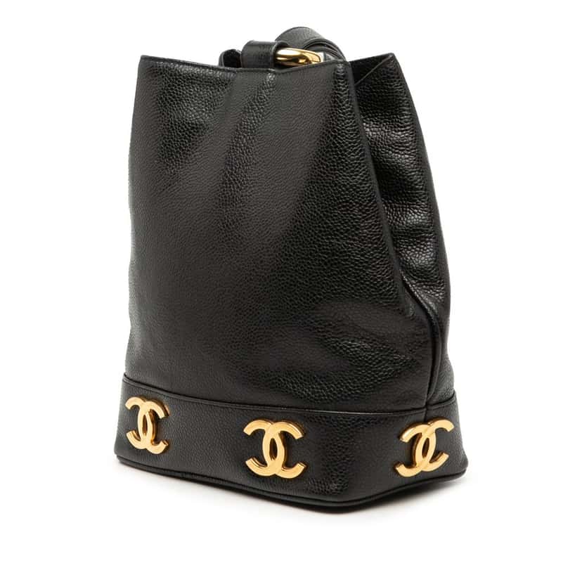 Chanel Triple CC Caviar Bucket Black Leather Very good condition - Back View