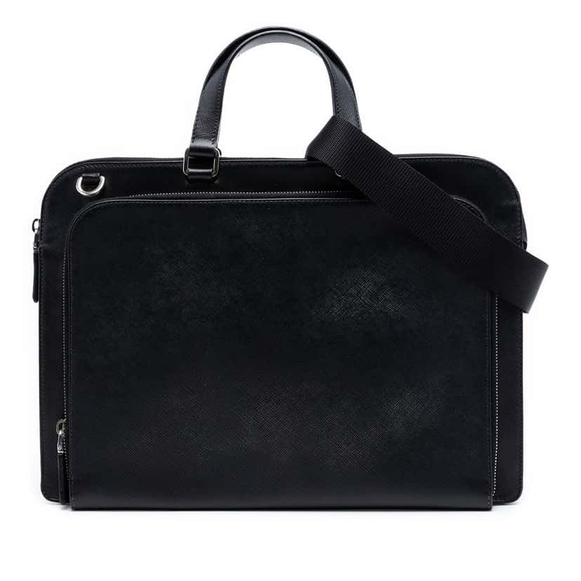 Prada Saffiano Cuir Travel Front Zip Pocket Briefcase Black Leather Very good condition - Front View