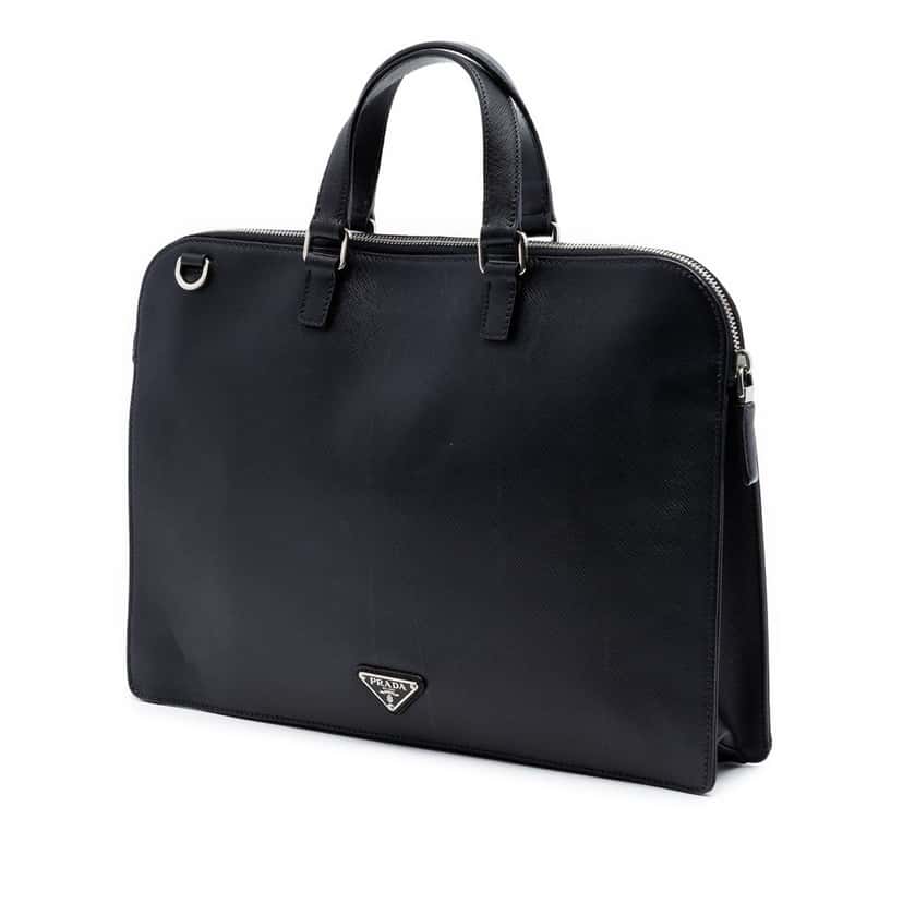 Prada Saffiano Cuir Travel Front Zip Pocket Briefcase Black Leather Very good condition - Back View