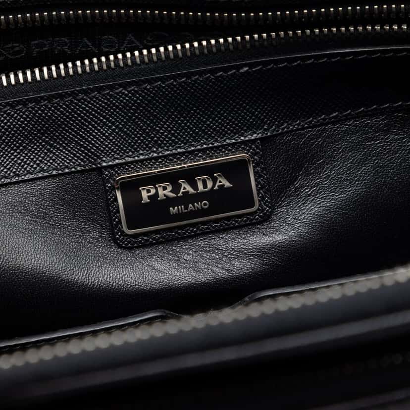 Prada Saffiano Cuir Travel Front Zip Pocket Briefcase Black Leather Very good condition - Box View