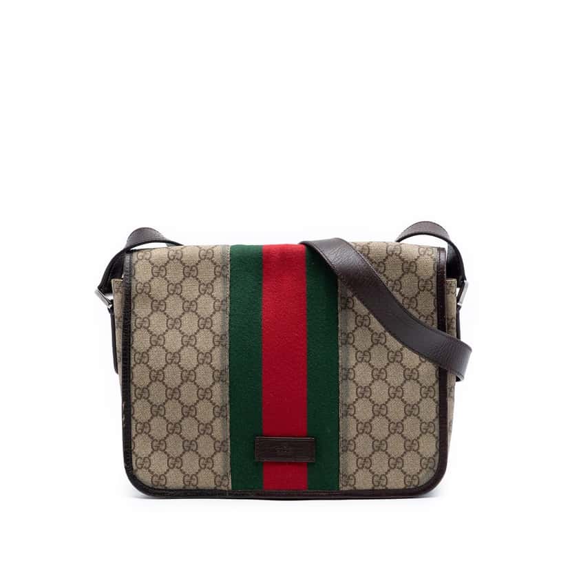 Gucci Medium GG Supreme Web Flap Messenger Bag Beige Very good condition - Front View