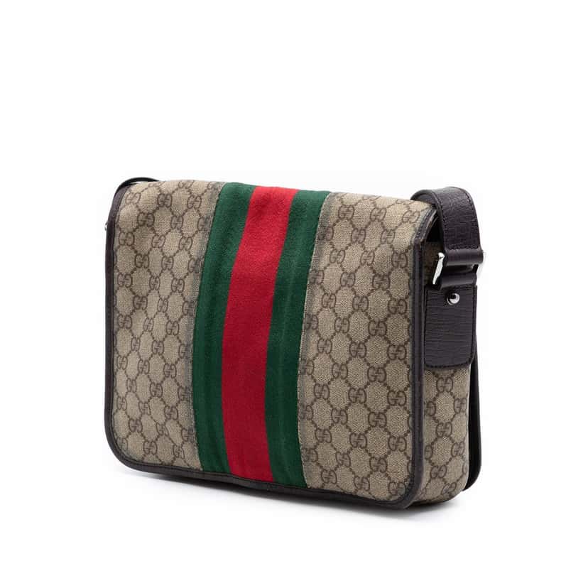 Gucci Medium GG Supreme Web Flap Messenger Bag Beige Very good condition - Back View