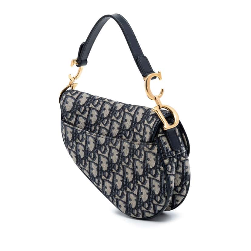 Dior Mini Oblique Canvas Saddle Bag Blue Very good condition - Back View