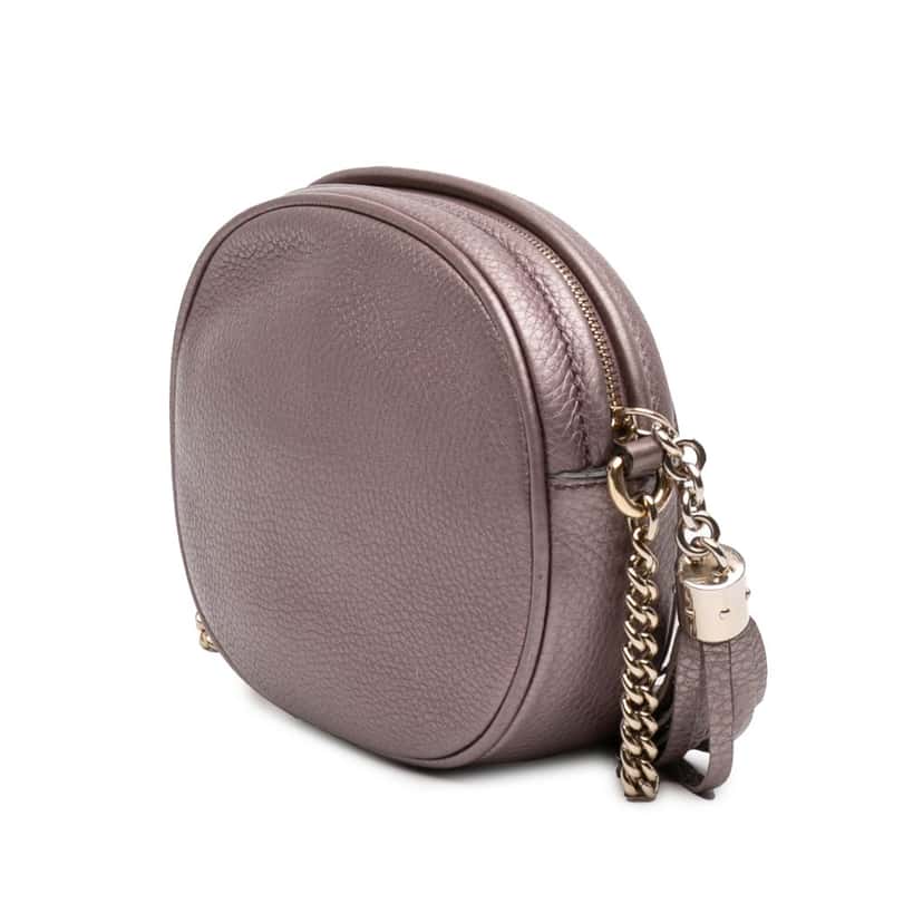 Gucci Mini Metallic Pebbled Calfskin Soho Chain Crossbody Pink Leather Very good condition - Back View