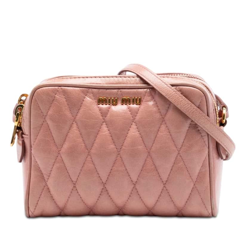 Miu Miu Matelasse Nappa Double Zip Camera Bag Pink Leather Very good condition - Front View