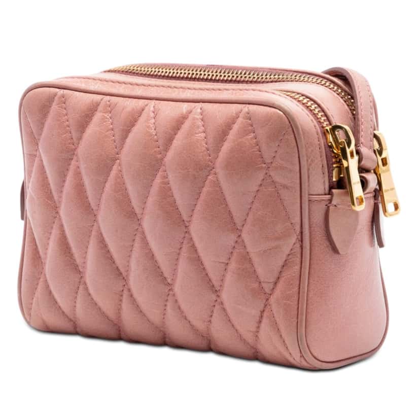Miu Miu Matelasse Nappa Double Zip Camera Bag Pink Leather Very good condition - Back View