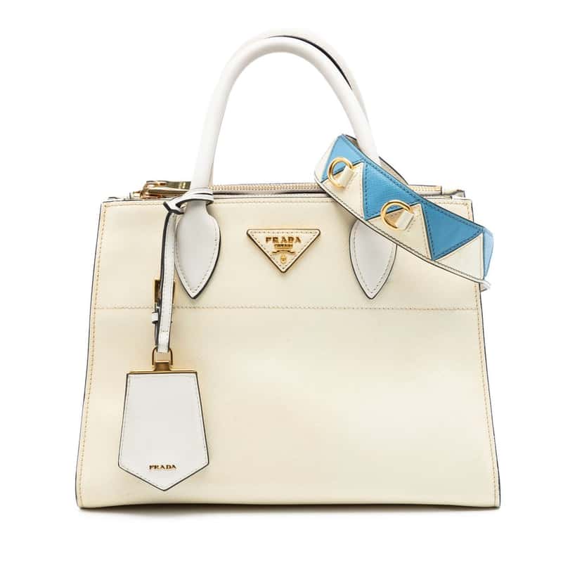 Prada City Calf Trimmed Saffiano Greche Paradigme Bag White Leather Very good condition - Front View