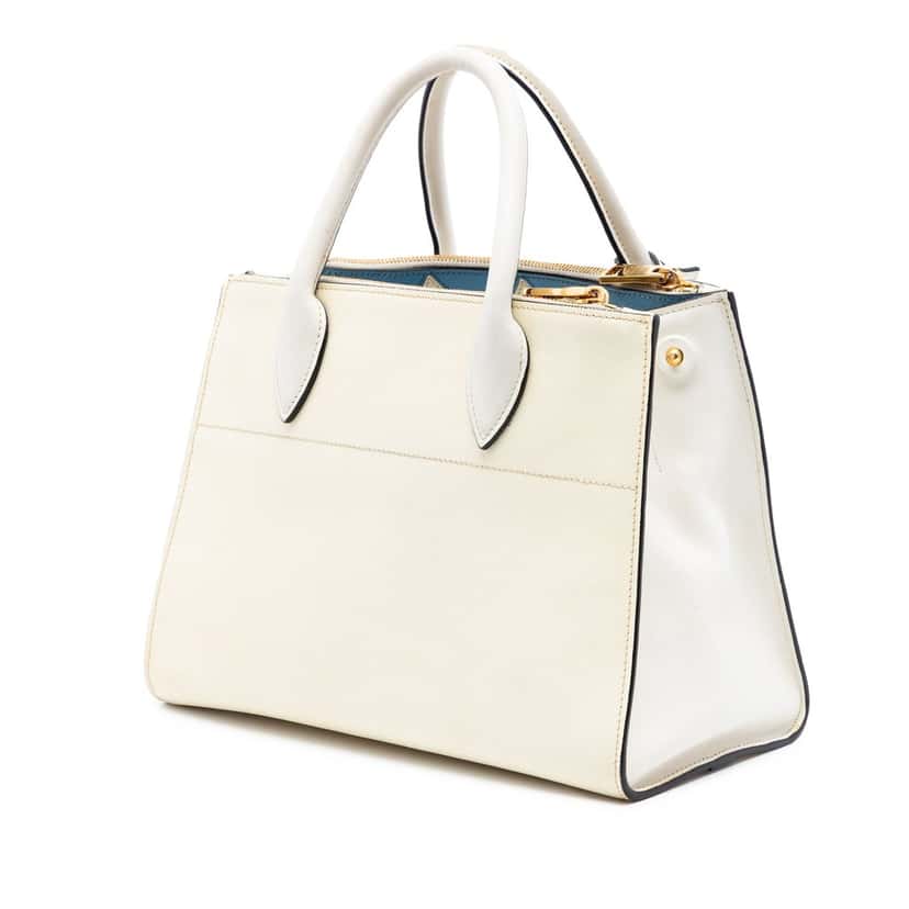 Prada City Calf Trimmed Saffiano Greche Paradigme Bag White Leather Very good condition - Back View