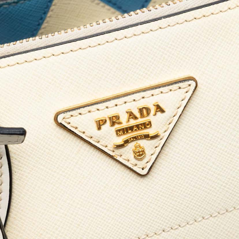 Prada City Calf Trimmed Saffiano Greche Paradigme Bag White Leather Very good condition - Box View