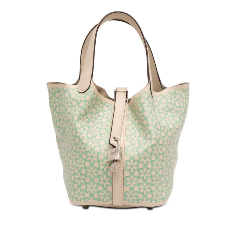 Hermès Swift Lucky Daisy Picotin Lock 18 White Leather Very good condition - Front View