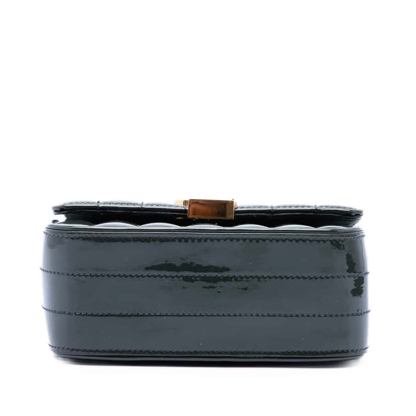 Saint Laurent Small Patent Monogram Vicky Chain Bag Green Leather Very good condition - Inside View