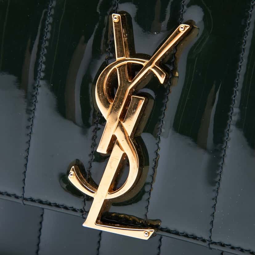 Saint Laurent Small Patent Monogram Vicky Chain Bag Green Leather Very good condition - Box View