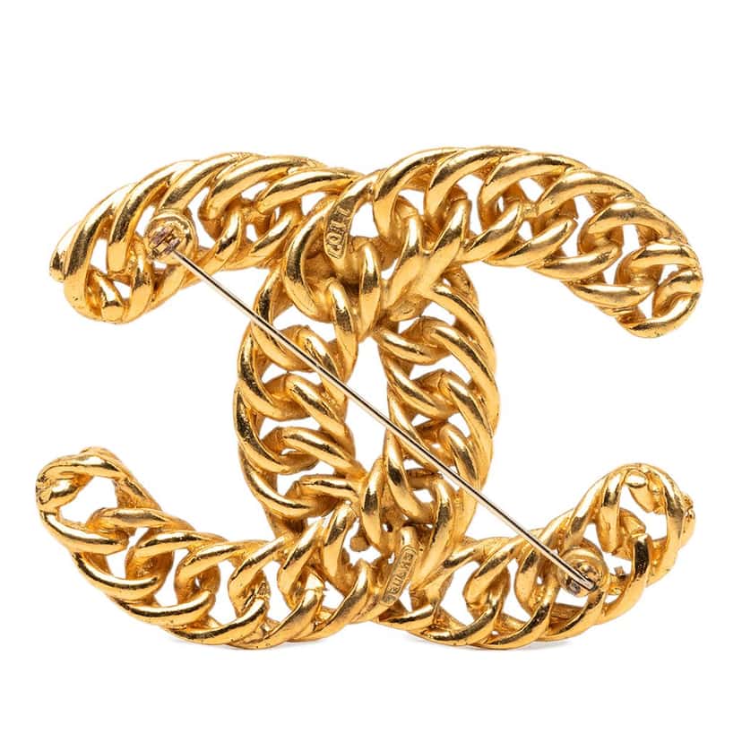 Chanel CC Gold Plated Chain Pin Brooch Gold Metal Very good condition - Back View