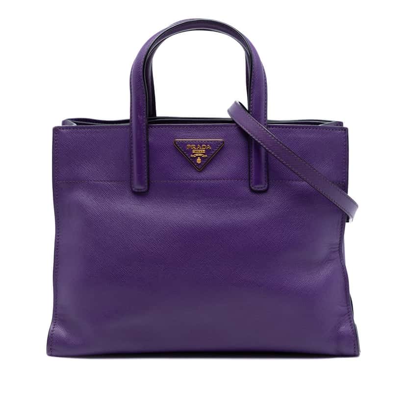 Prada Saffiano Soft Triple Pocket Tote Purple Leather Very good condition - Front View