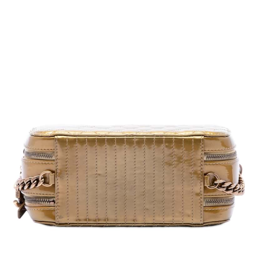 Chanel Small Quilted Metallic Patent Coco Boy Camera Bag Gold Leather Very good condition - Inside View
