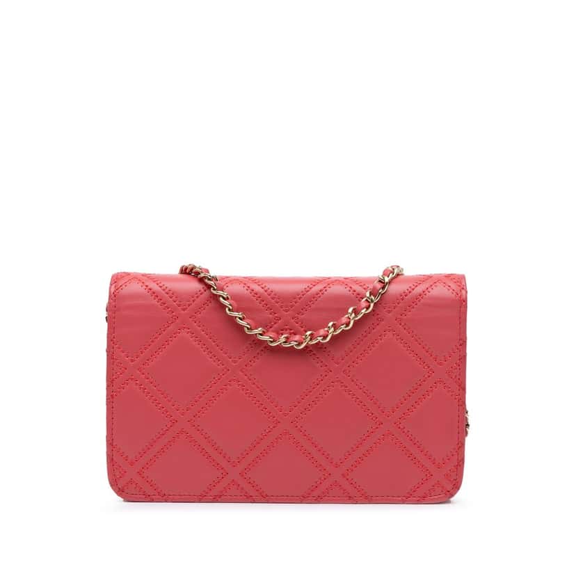 Chanel CC Quilted Lambskin Double Stitch Tassel Wallet On Chain Pink Leather Very good condition - Inside View
