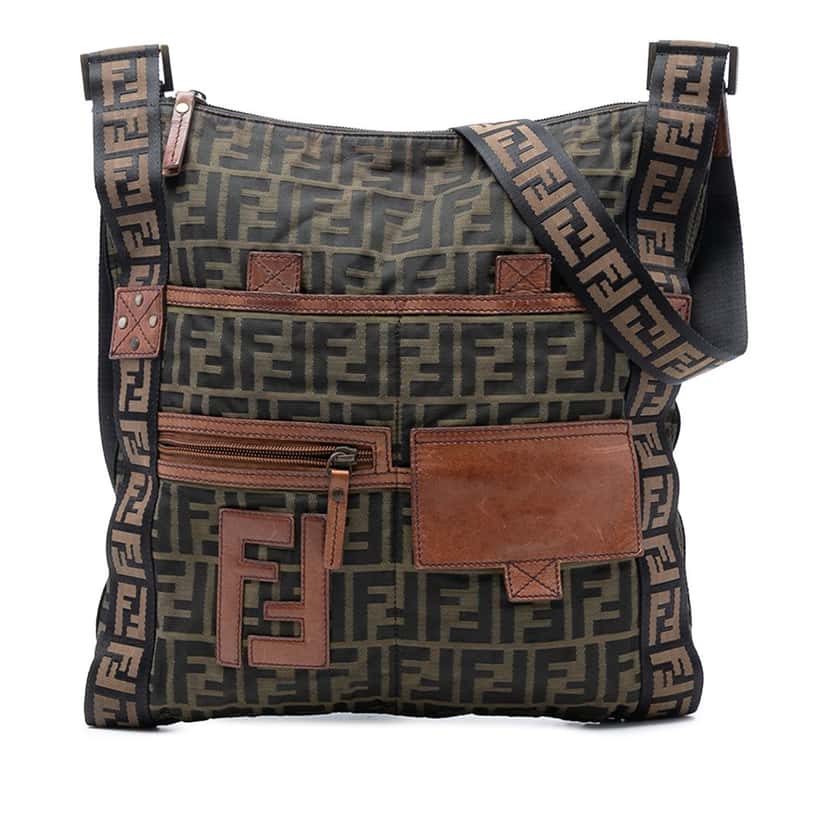 Fendi Zucca Canvas FF Flat Messenger Bag Brown Very good condition - Front View