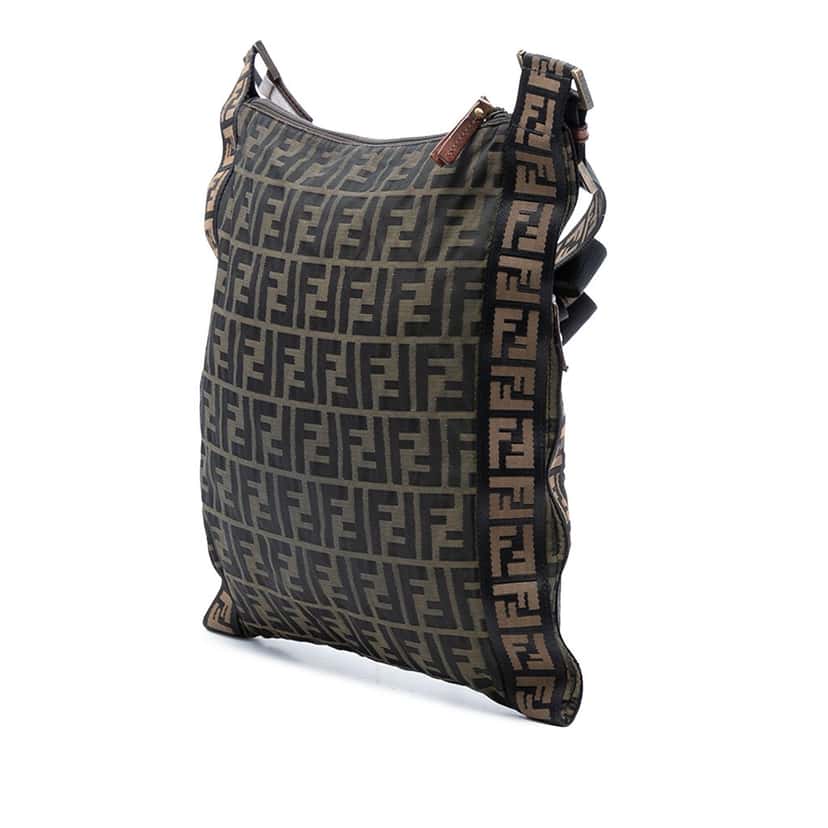 Fendi Zucca Canvas FF Flat Messenger Bag Brown Very good condition - Back View