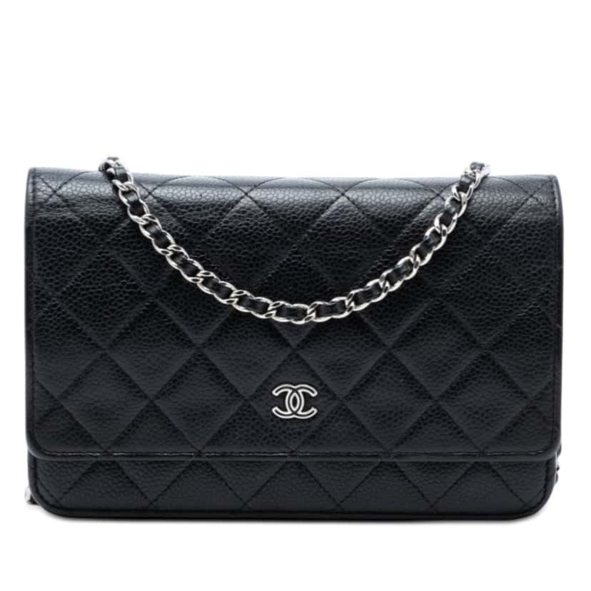Chanel CC Quilted Caviar Wallet on Chain Black Leather Very good condition - Front View