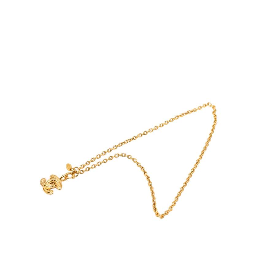 Chanel Gold Plated CC Quilted Pendant Necklace Gold Metal Very good condition - Front View