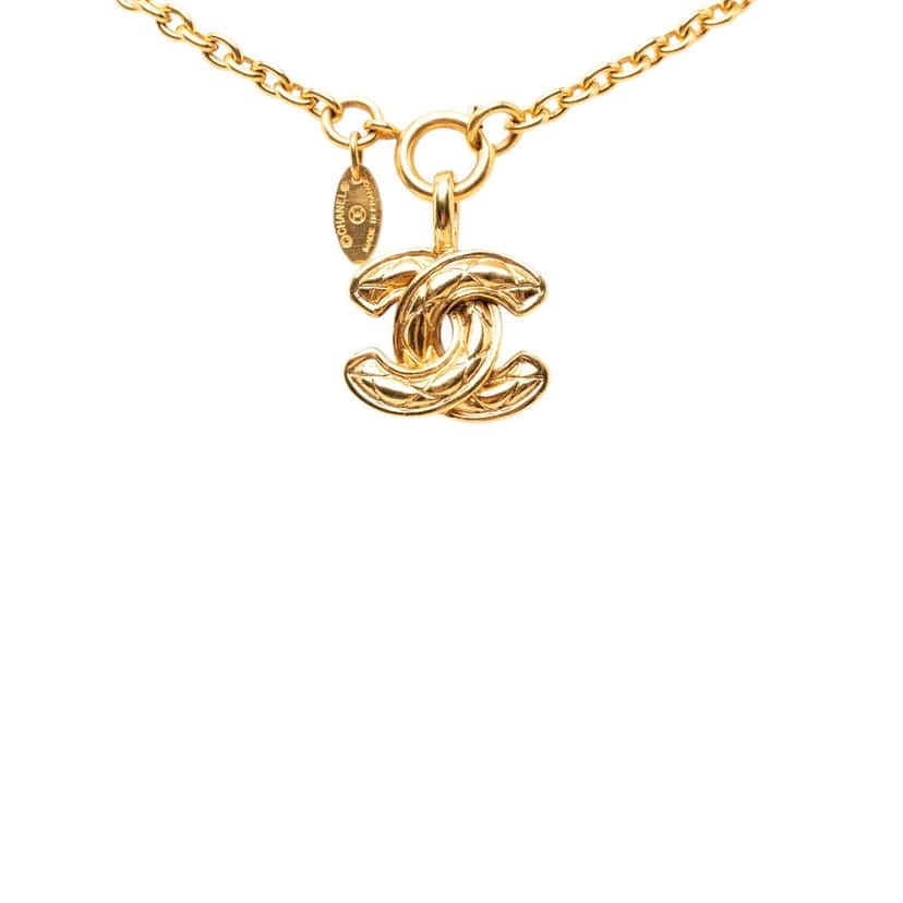 Chanel Gold Plated CC Quilted Pendant Necklace Gold Metal Very good condition - Back View