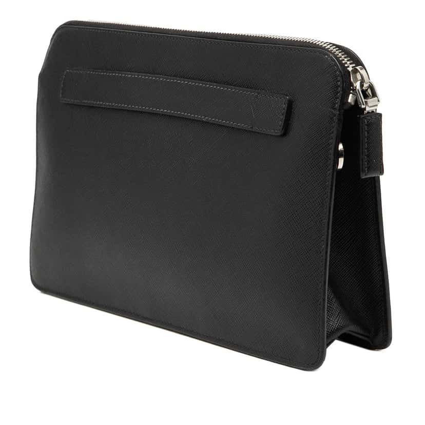 Prada Saffiano Clutch Black Leather Very good condition - Back View