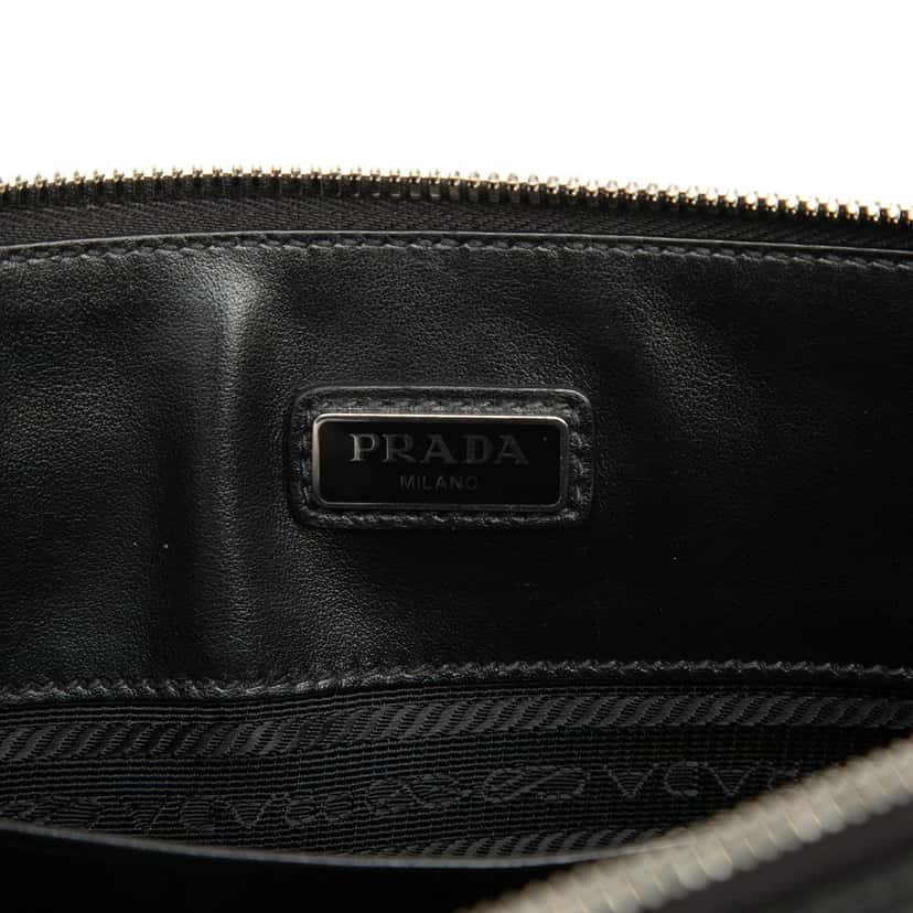 Prada Saffiano Clutch Black Leather Very good condition - Box View