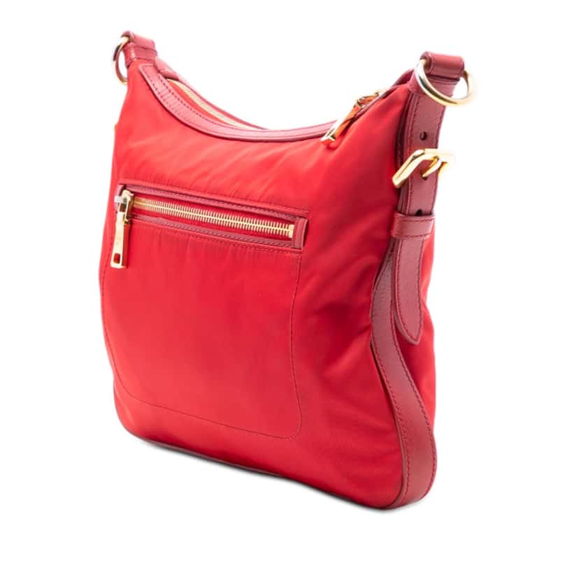 Prada Saffiano Trimmed Tessuto Zip Top Crossbody Red Very good condition - Back View