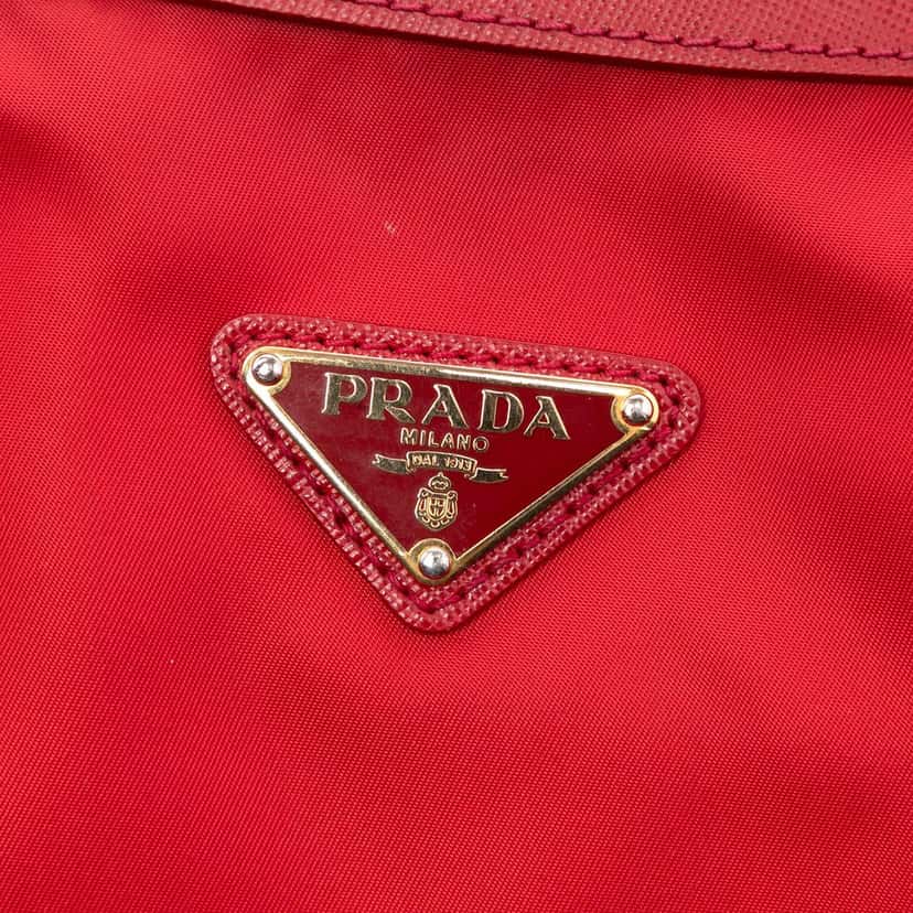 Prada Saffiano Trimmed Tessuto Zip Top Crossbody Red Very good condition - Box View