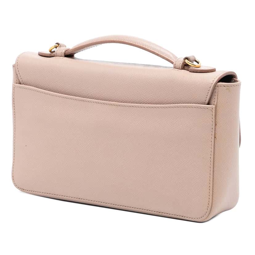 Prada Saffiano Sound Lock Satchel Brown Leather Very good condition - Back View