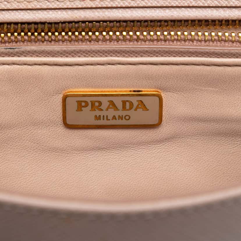 Prada Saffiano Sound Lock Satchel Brown Leather Very good condition - Box View