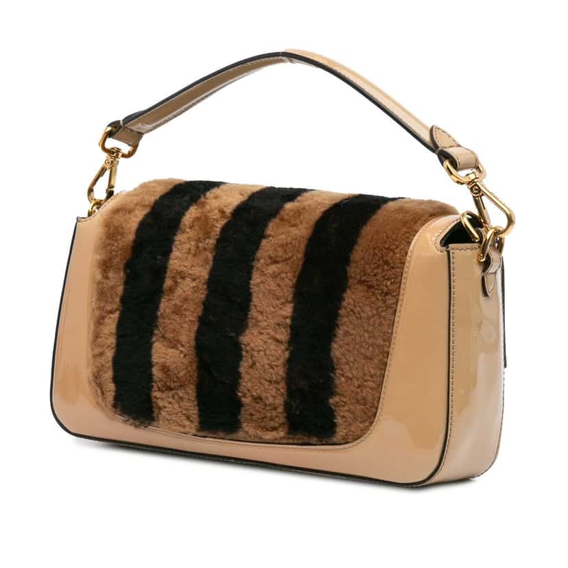 Fendi Shearling Pequin Baguette Satchel Beige Very good condition - Back View