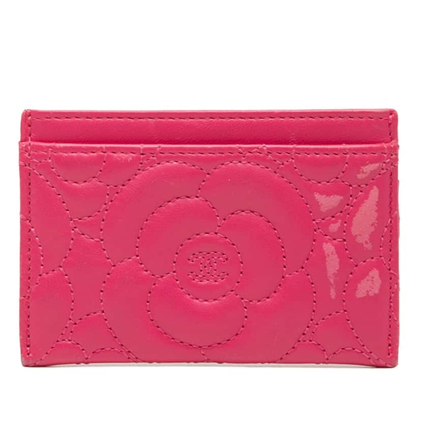 Chanel Quilted Lambskin Camellia Card Holder Pink Leather Very good condition - Front View
