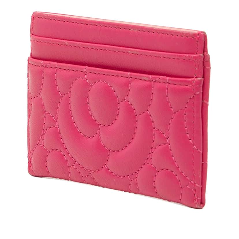 Chanel Quilted Lambskin Camellia Card Holder Pink Leather Very good condition - Back View