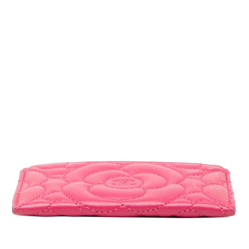 Chanel Quilted Lambskin Camellia Card Holder Pink Leather Very good condition - Inside View