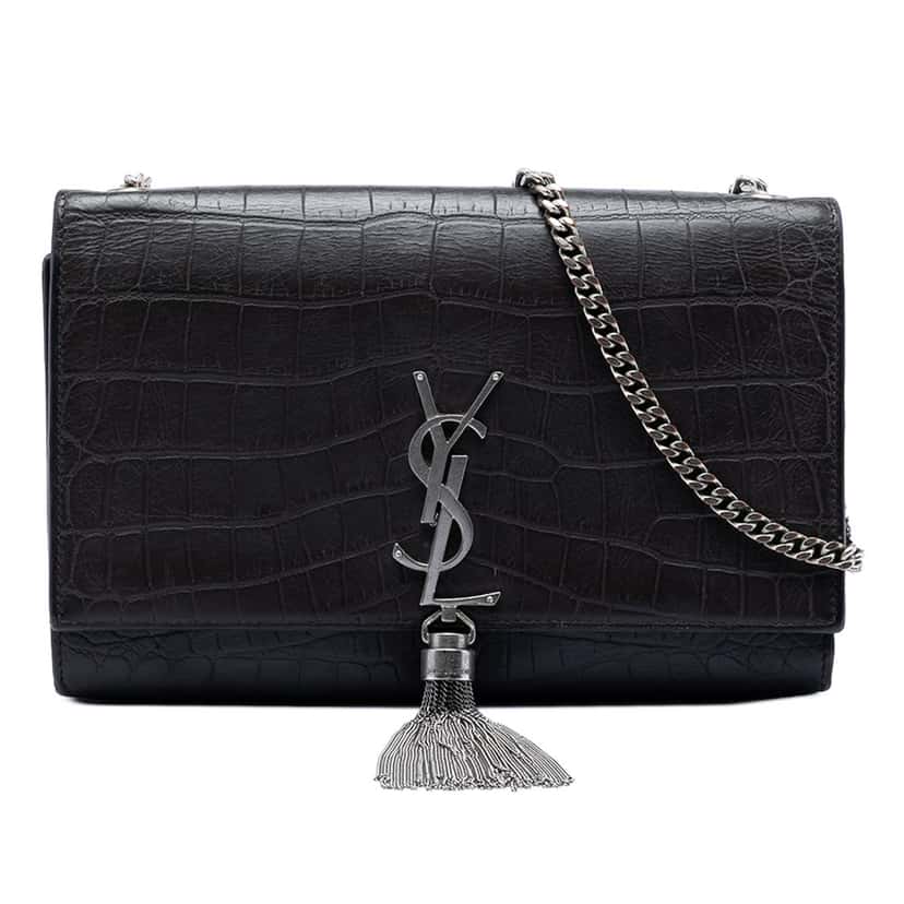 Saint Laurent Medium Croc Embossed Leather Kate Tassel Crossbody Black Leather Very good condition - Front View
