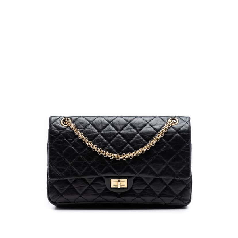 Chanel Quilted Aged Calfskin Reissue 2.55 Double Flap 226 Black Leather Very good condition - Front View